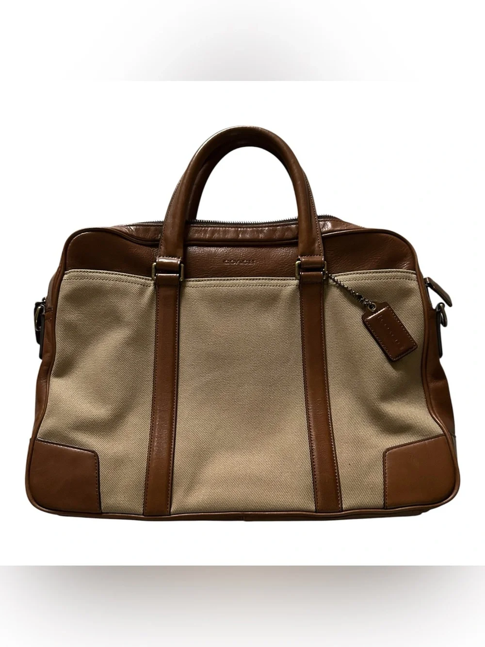 Coach Men’s Bleecker Archival Twill & Leather Briefcase in Tan and Brown 71300